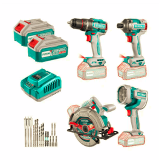 Kit 20V Taladro 96 Nm + Atornillador Imp 285Nm + Sierra Circ 4" + Linterna Total