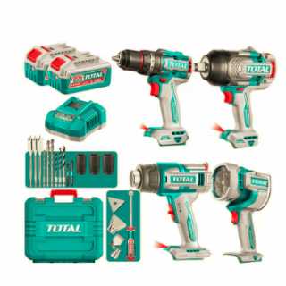 Kit Taladro 96nm + Llave Impacto 1350nm + Linterna + Pistola Calor y Acc