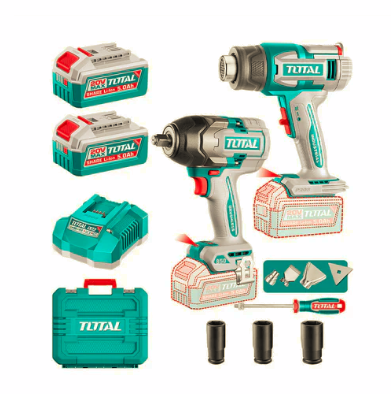 Kit Llave Impacto 850Nm + Pistola Calor 550 °C + Accesorios