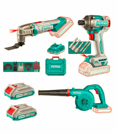 Kit Atornillador de Impacto 285Nm + Soplador 20V + Herramienta Multiuso 20V