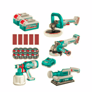 Kit Inalámbrico Esmeril 115mm + Pulidora + Lijadora + Pistola de Pintar + Acc